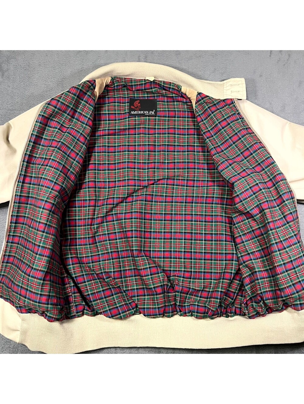 Vintage American Jac Jacket Tan Mens L Bomber Full Zip Plaid Lined Windbreaker - Picture 4 of 8